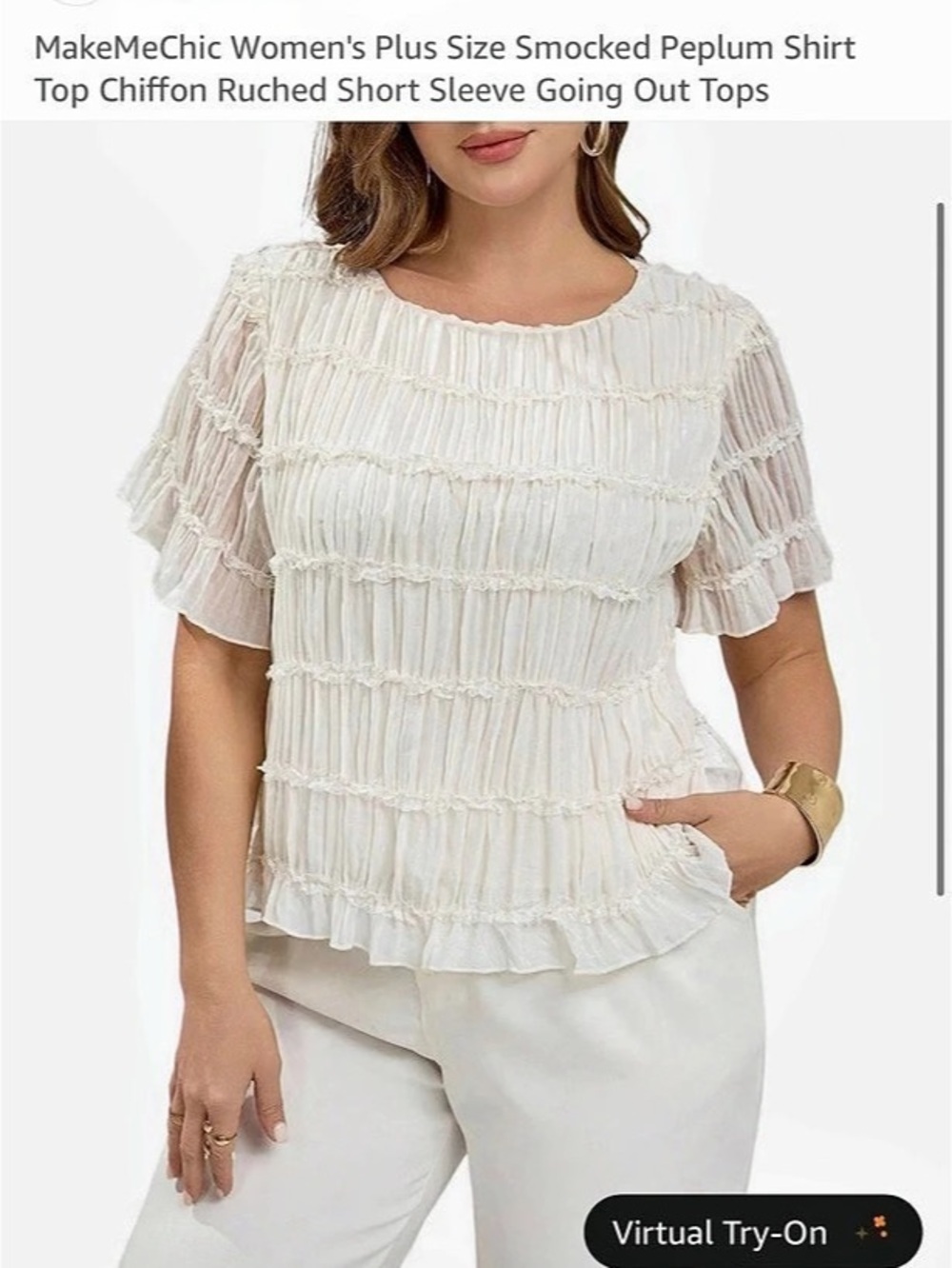 MakeMeChic Smocked Peplum crop Top in off White